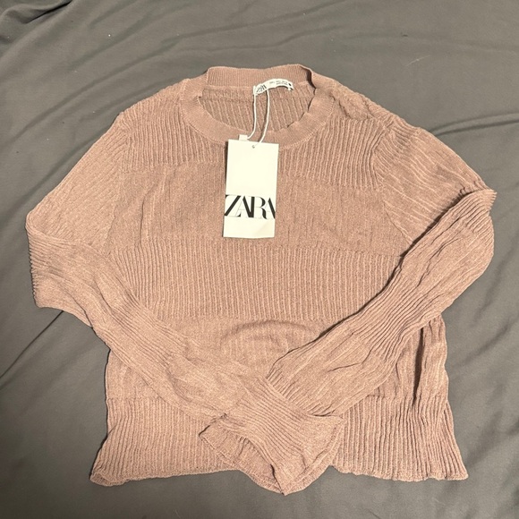 ZARA Ribbed Knit See-through Top in Brown - Picture 1 of 4